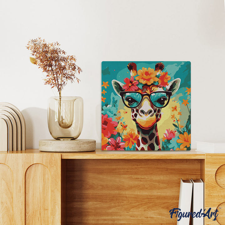 Mini Malen nach Zahlen mit Rahmen 20x20cm - Fantasie-Giraffe und Blumen - Kidis Art