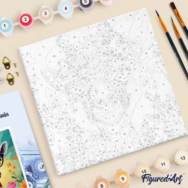 Mini Malen nach Zahlen mit Rahmen 20x20cm - Fantasie-Giraffe und Blumen - Kidis Art