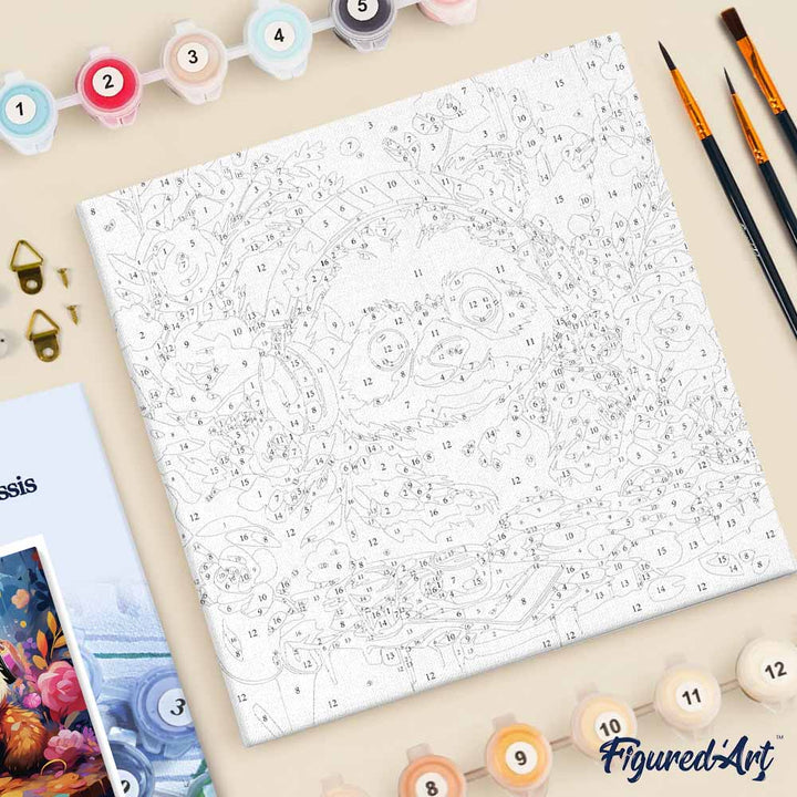 Mini Malen nach Zahlen mit Rahmen 20x20cm - Fantasie-Panda und Blumen - Kidis Art