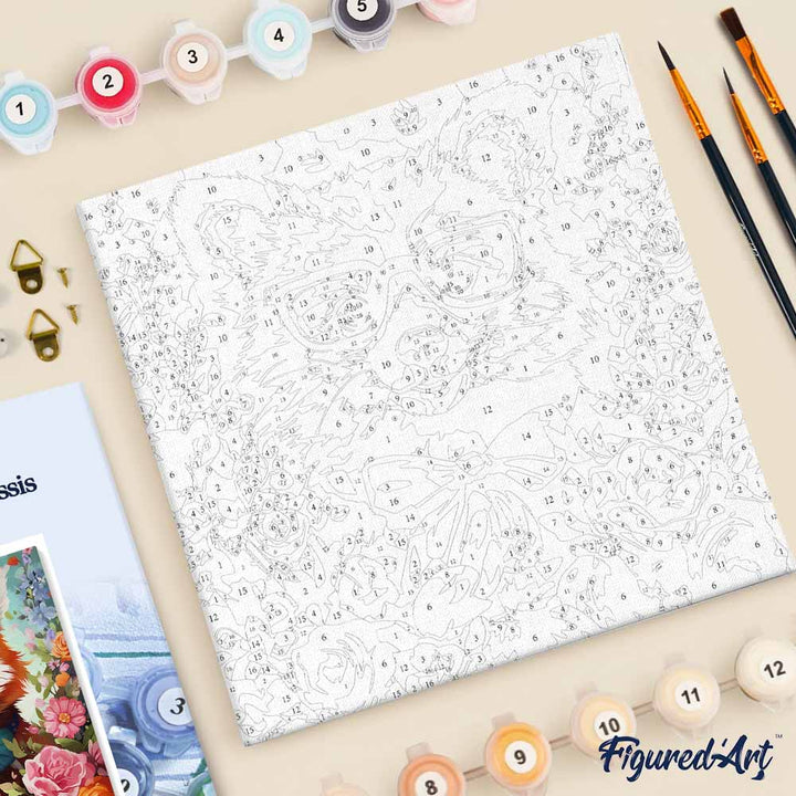 Mini Malen nach Zahlen mit Rahmen 20x20cm - Fantasie-Roter Panda und Blumen - Kidis Art