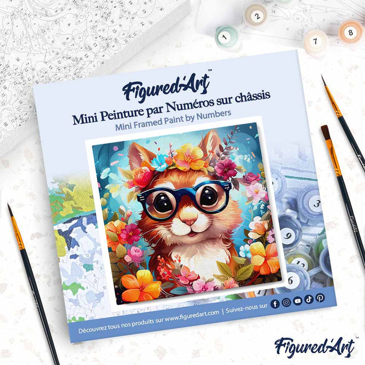 Mini Malen nach Zahlen mit Rahmen 20x20cm - Fantasie-Eichhörnchen und Blumen - Kidis Art