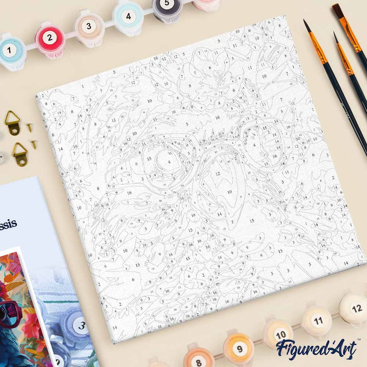 Mini Malen nach Zahlen mit Rahmen 20x20cm - Fantasie-Papagei und Blumen - Kidis Art