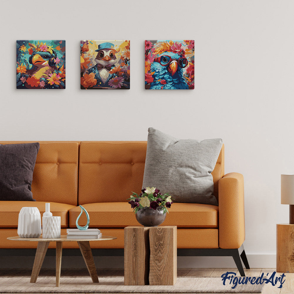 Mini Malen nach Zahlen mit Rahmen 20x20cm - Fantasie-Frackvogel und Blumen - Kidis Art