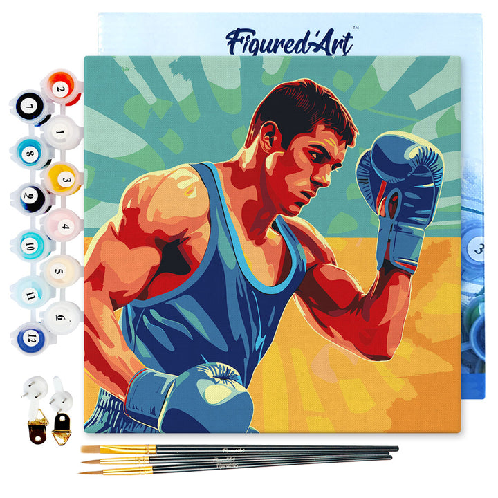Mini Malen nach Zahlen mit Rahmen 20x20cm - Sportposter Boxen - Kidis Art