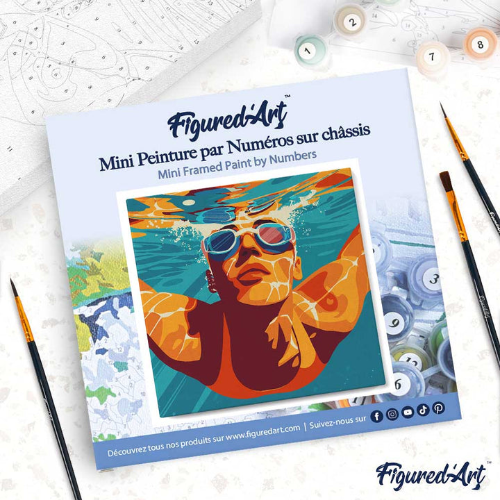 Mini Malen nach Zahlen mit Rahmen 20x20cm - Sportposter Schwimmen - Kidis Art