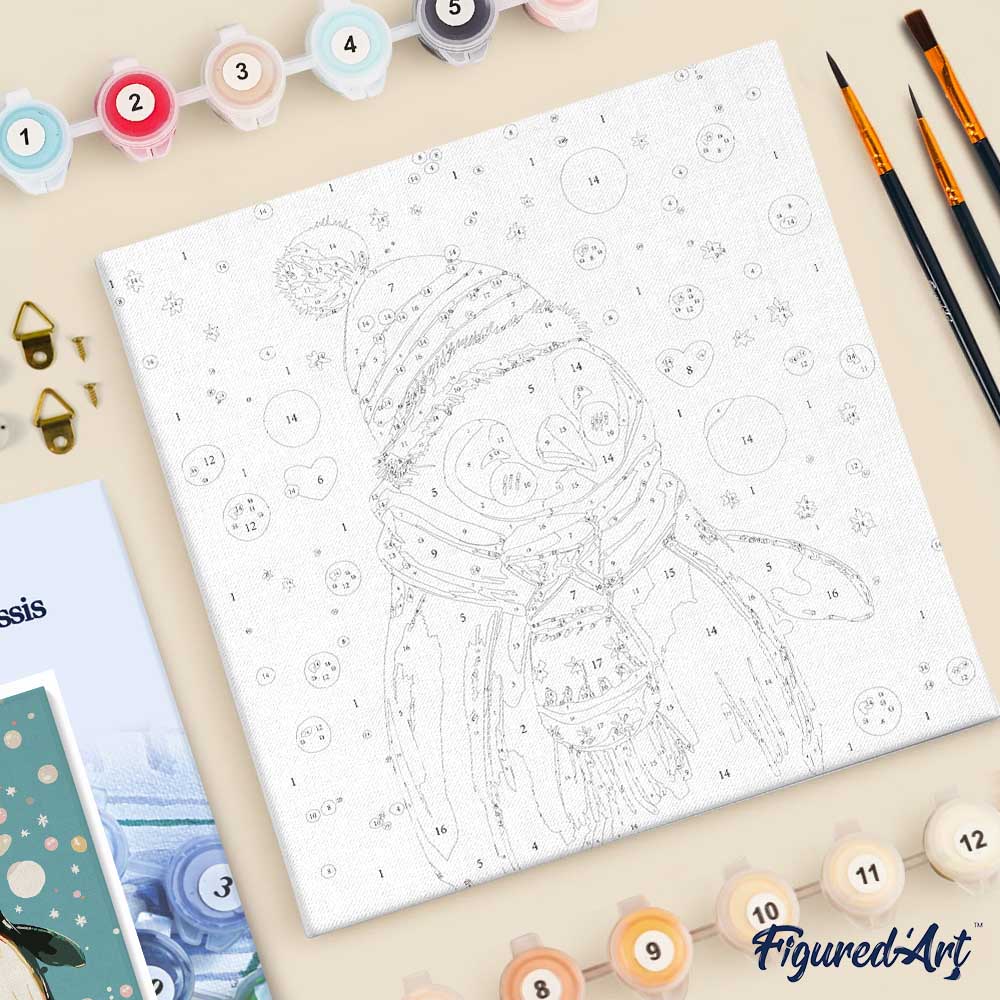 Mini Malen nach Zahlen mit Rahmen 20x20cm „Glücklicher Pinguin“ - Kidis Art
