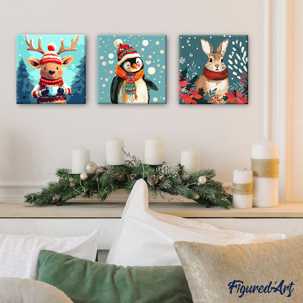 Mini Malen nach Zahlen mit Rahmen 20x20cm „Weihnachtskaninchen“ - Kidis Art