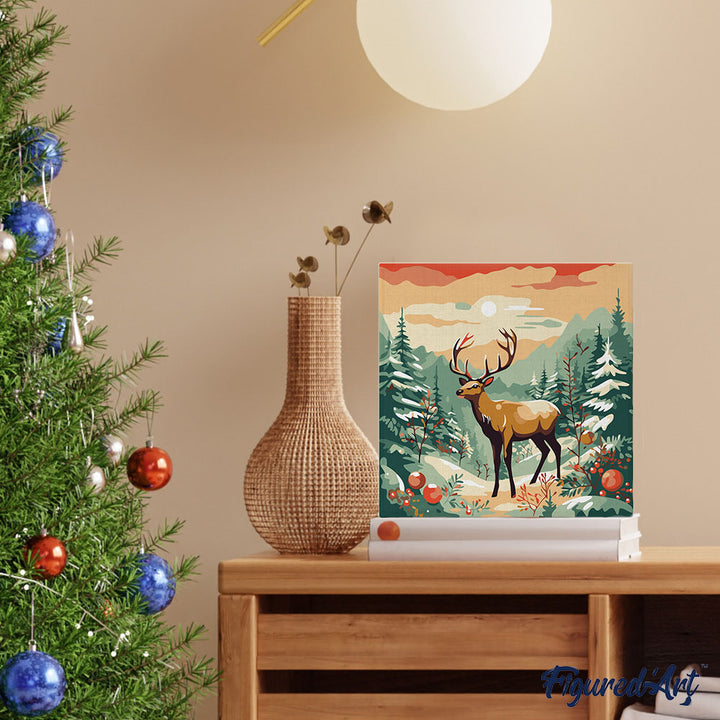 Mini Malen nach Zahlen mit Rahmen 20x20cm „Majestätischer Hirsch im Winter“ - Kidis Art