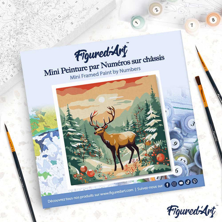 Mini Malen nach Zahlen mit Rahmen 20x20cm „Majestätischer Hirsch im Winter“ - Kidis Art