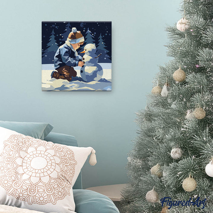 Mini Malen nach Zahlen mit Rahmen 20x20cm Junge und Schneemann - Kidis Art