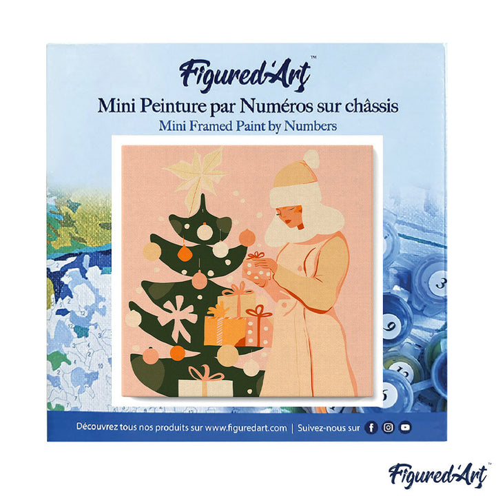 Mini Malen nach Zahlen mit Rahmen 20x20cm Frau mit Weihnachtsbaum - Kidis Art