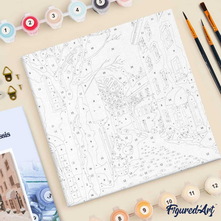 Mini Malen nach Zahlen mit Rahmen 20x20cm Friedliche verschneite Stadt - Kidis Art