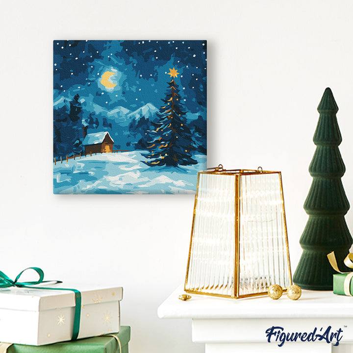 Mini Malen nach Zahlen mit Rahmen 20x20cm Sternennacht zu Weihnachten - Kidis Art