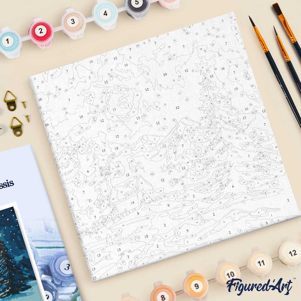 Mini Malen nach Zahlen mit Rahmen 20x20cm Sternennacht zu Weihnachten - Kidis Art