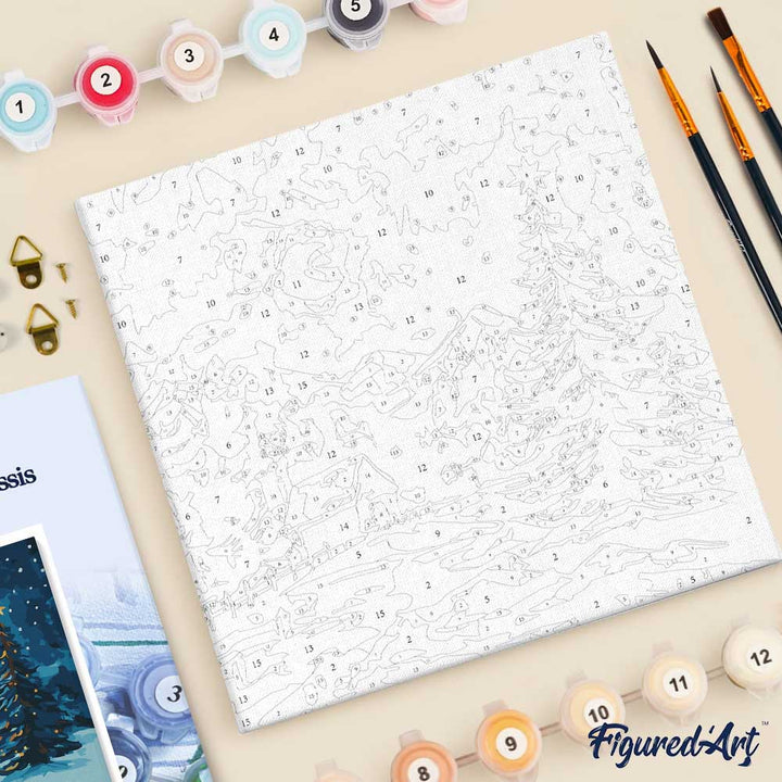 Mini Malen nach Zahlen mit Rahmen 20x20cm Sternennacht zu Weihnachten - Kidis Art
