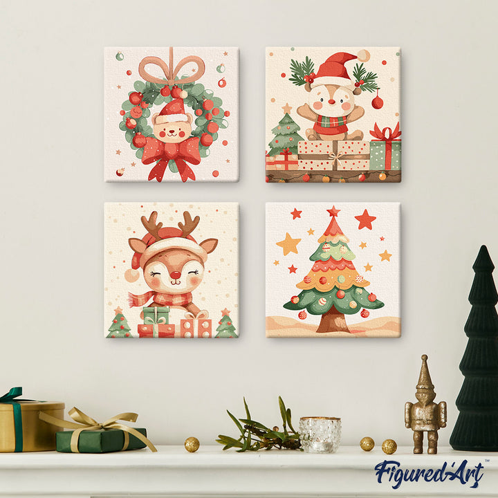 Mini Malen nach Zahlen mit Rahmen 20x20cm Bär mit Weihnachtskrone - Kidis Art