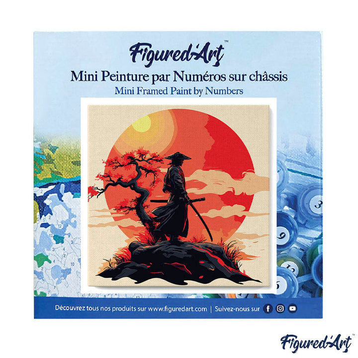 Mini Malen nach Zahlen mit Rahmen 20x20cm Samurai bei Sonnenuntergang - Kidis Art