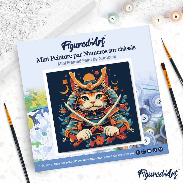 Mini Malen nach Zahlen mit Rahmen 20x20cm Samurai-Katze - Kidis Art