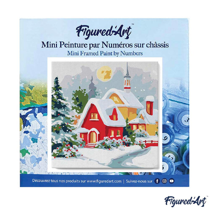 Mini Malen nach Zahlen mit Rahmen 20x20cm Rotes Haus im Winter - Kidis Art
