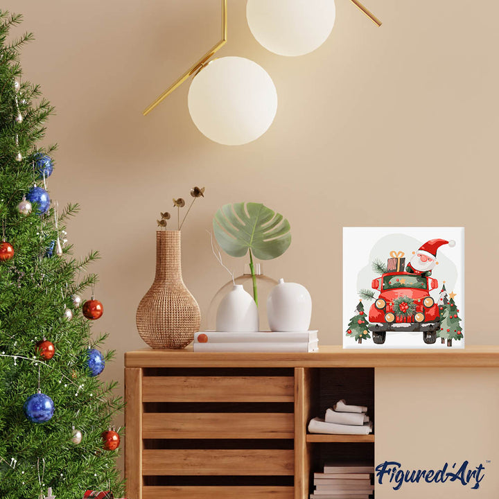 Mini Malen nach Zahlen mit Rahmen 20x20cm Weihnachtsmann-LKW - Kidis Art