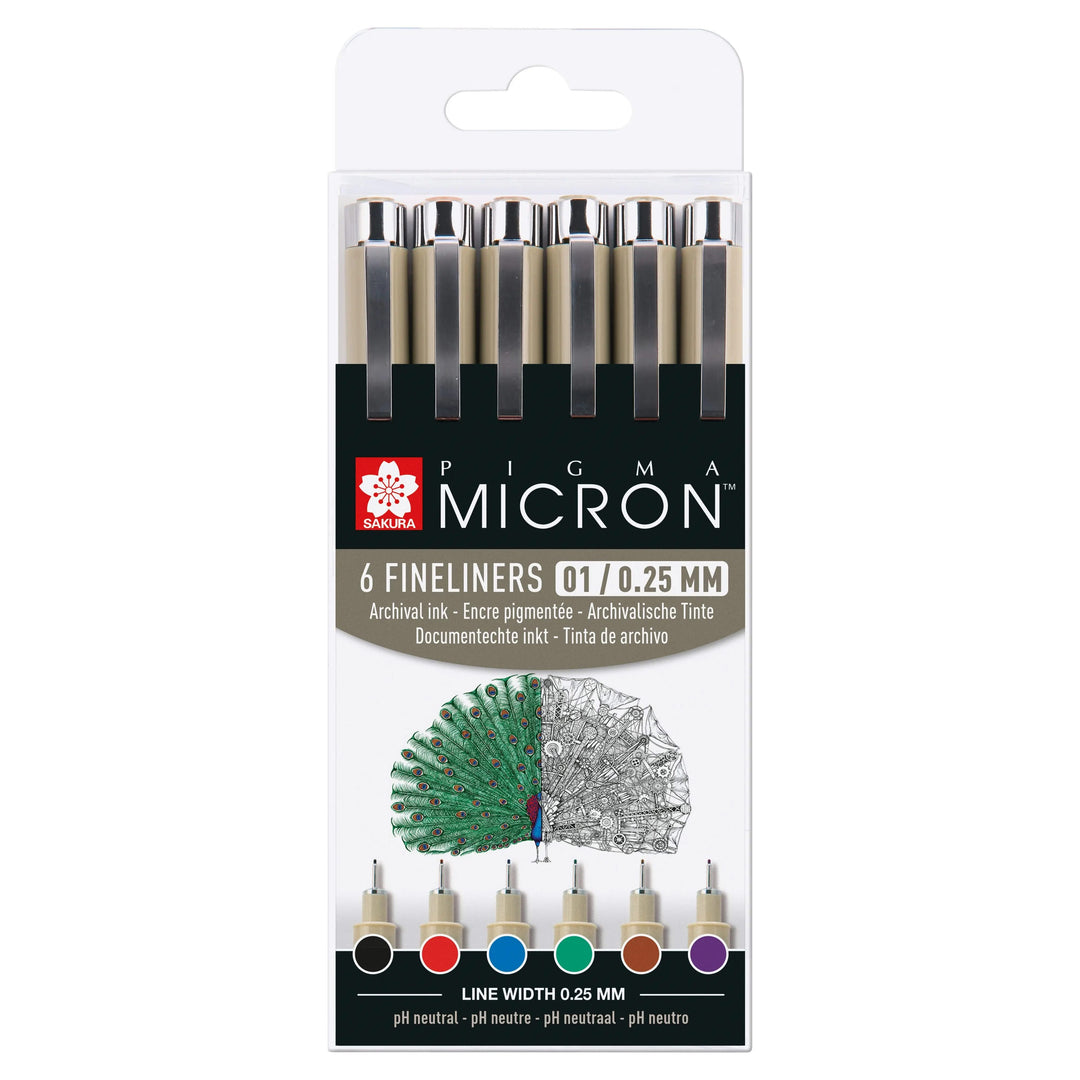 Sakura Pigma Micron 01, Etui mit 6 Basic-Farben - Kidis Art