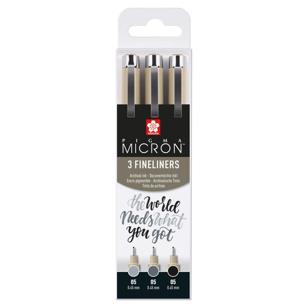 Sakura Pigma Micron 05 Fineliner-Set | 3 Stifte, Schwarz &amp; Grau - Kidis Art