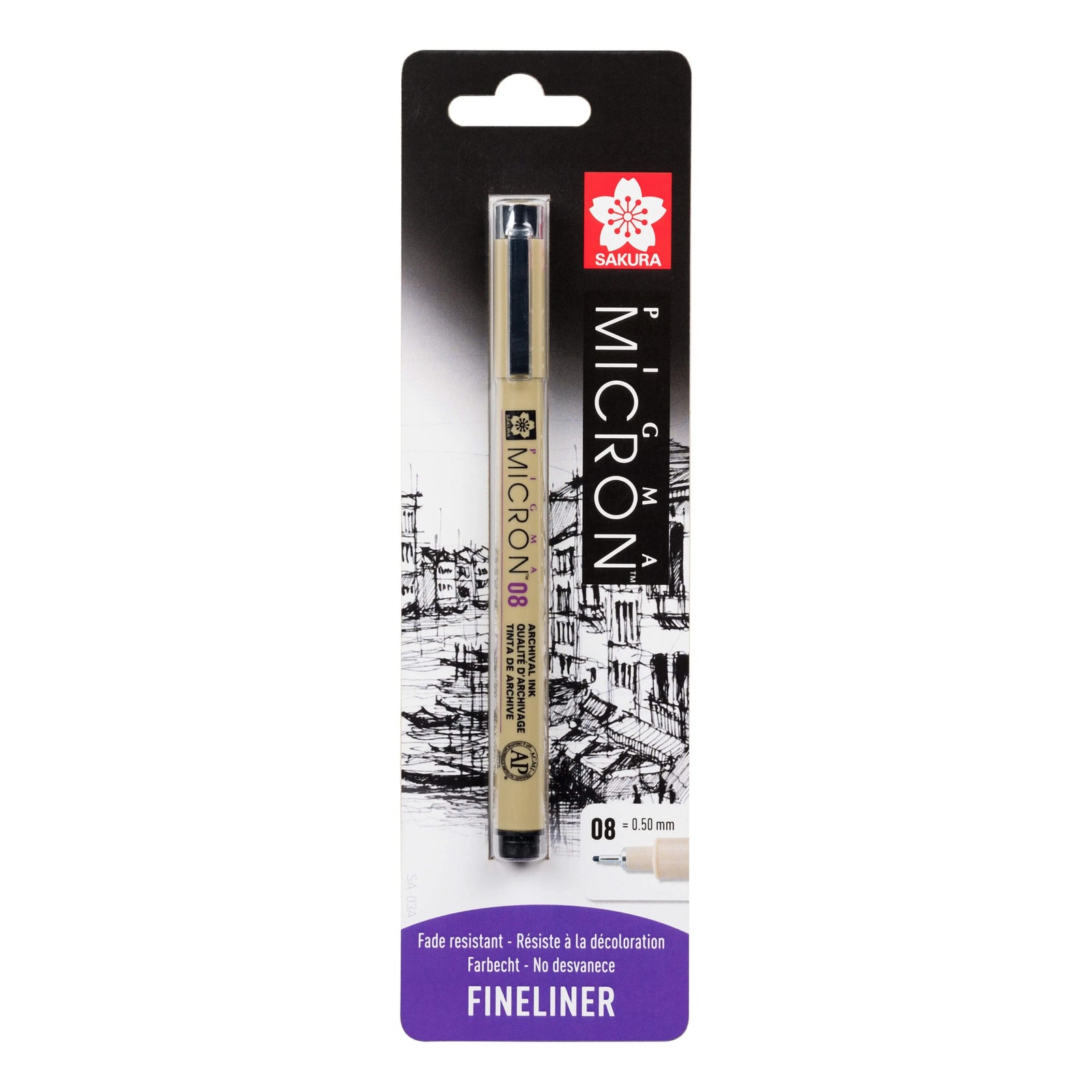 Sakura Pigma Micron 08, Schwarz, 0,50-mm, Blisterpackung, 1 Stück - Kidis Art