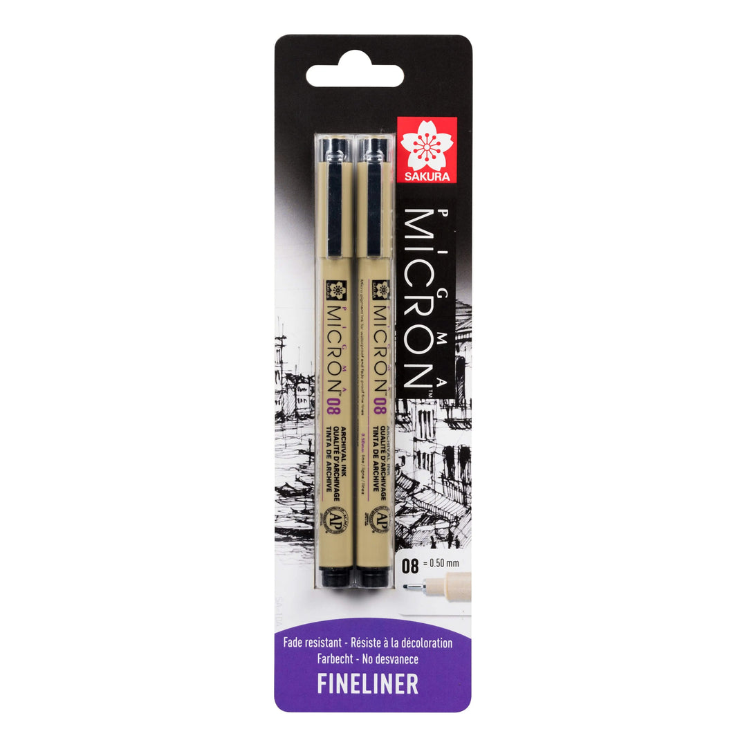 Sakura Pigma Micron 08, Schwarz, 0,50-mm, Blisterpackung, 2 Stück - Kidis Art