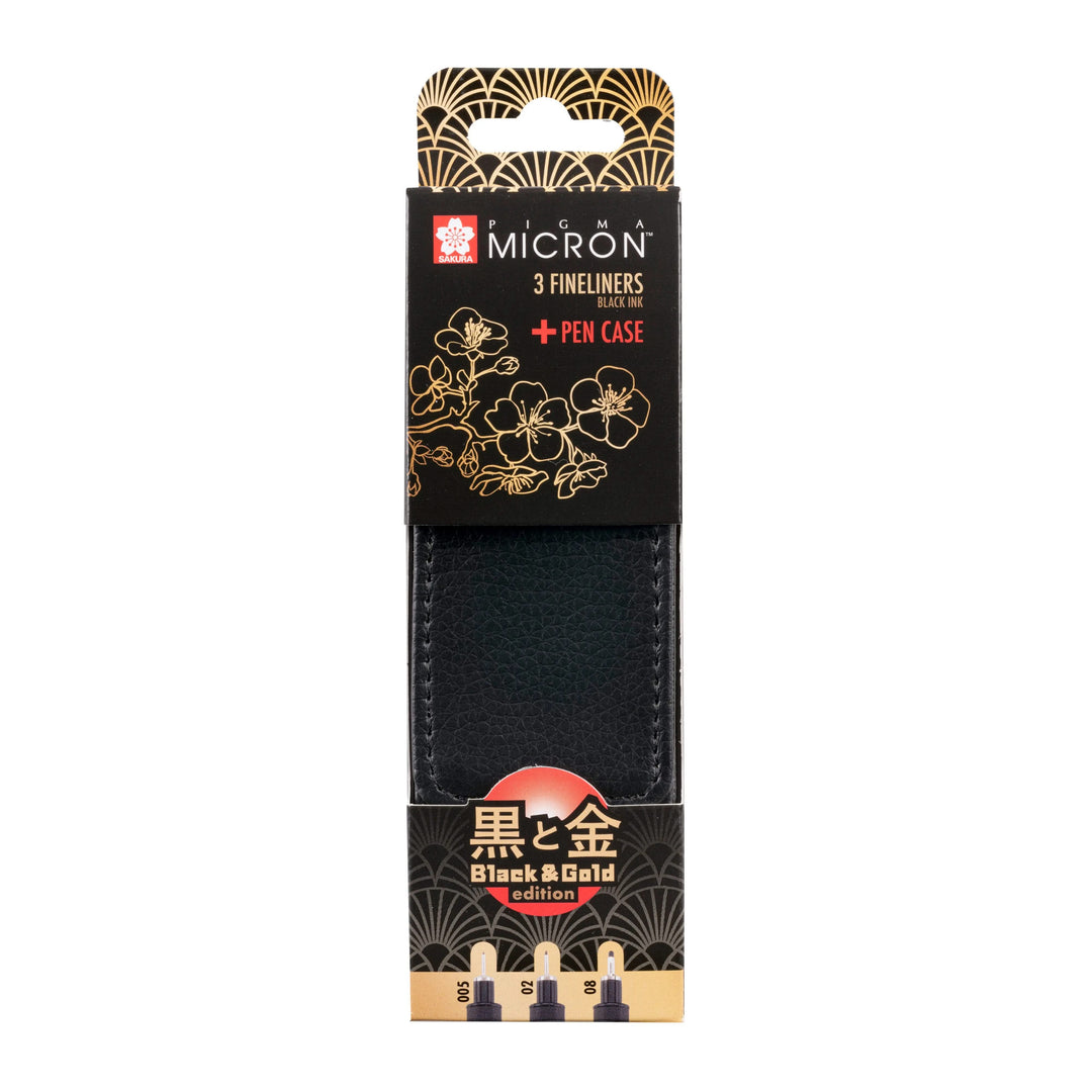 Sakura Pigma Micron Black &amp; Gold Edition Fineliner Set + Stiftetui | 3 Größen, schwarz - Kidis Art