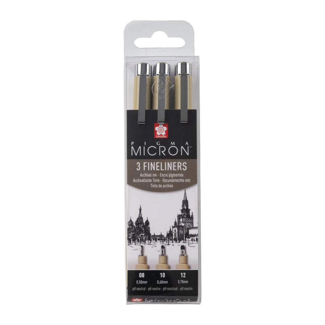 Sakura Pigma Micron Etui 3 Finelinern Schwarz 08-10-12 Breit - Kidis Art