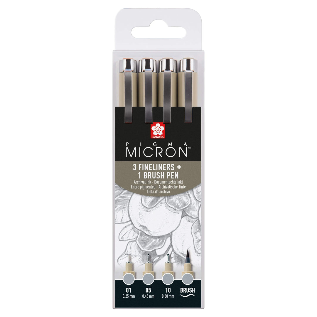 Sakura Pigma Micron Fineliner-Set | 4 Größen, Kaltgrau Hell - Kidis Art