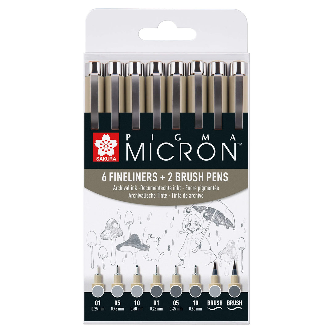 Sakura Pigma Micron Fineliner-Set | 8 Stifte, Kaltgrau Hell &amp; Kaltgrau - Kidis Art
