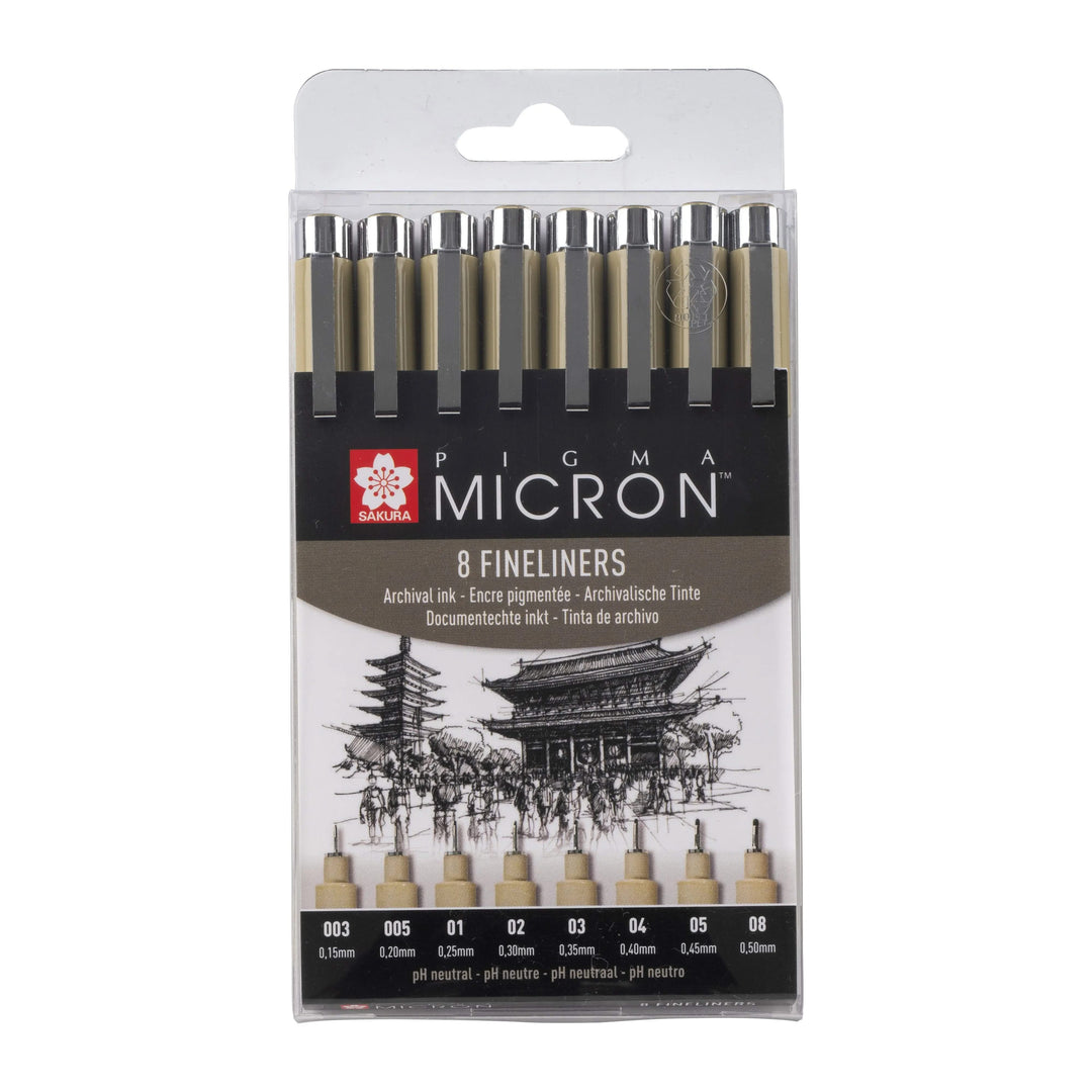 Sakura Pigma Micron, Etui mit 8 Finelinern, Schwarz - Kidis Art