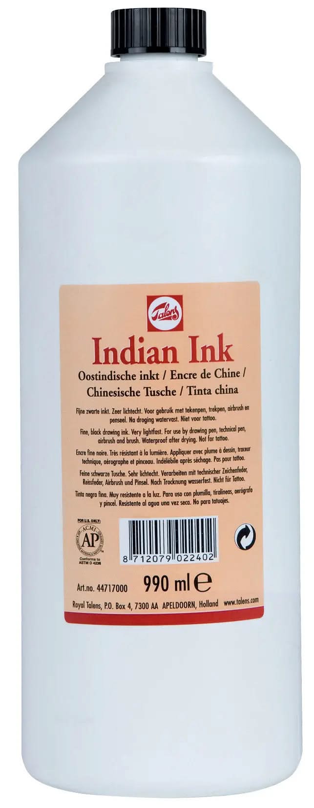 Talens Chinesische Tusche Flasche 990 ml Schwarz 700 - Kidis Art
