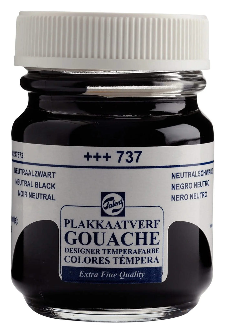 Talens Gouache Extra Fine Quality Flasche 50 ml Neutralschwarz 737 - Kidis Art