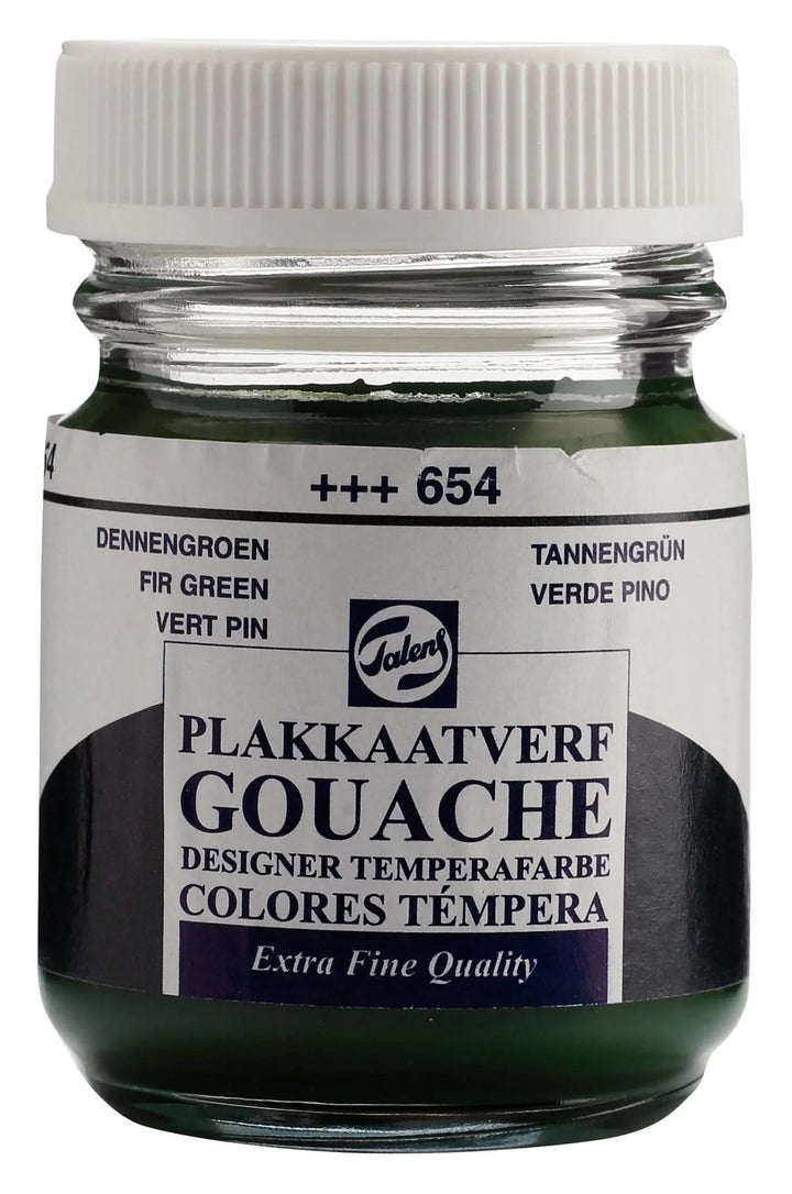 Talens Gouache Extra Fine Quality Flasche 50 ml Tannengrün 654 - Kidis Art