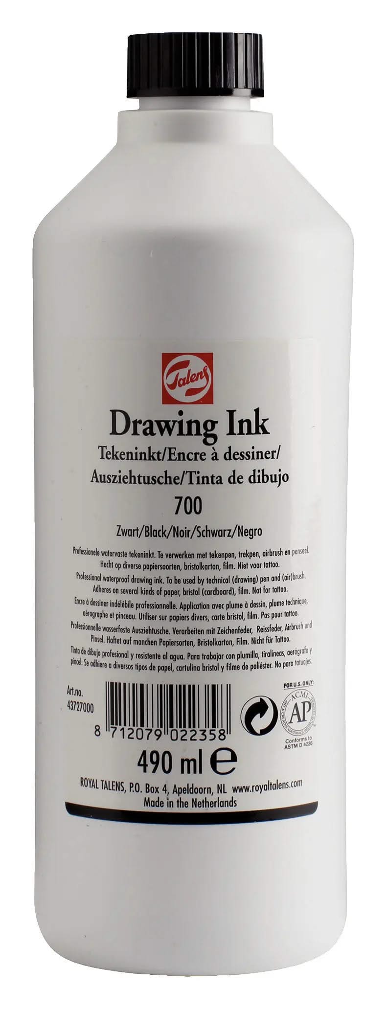 Talens Zeichentusche Flasche 490 ml Schwarz 700 - Kidis Art