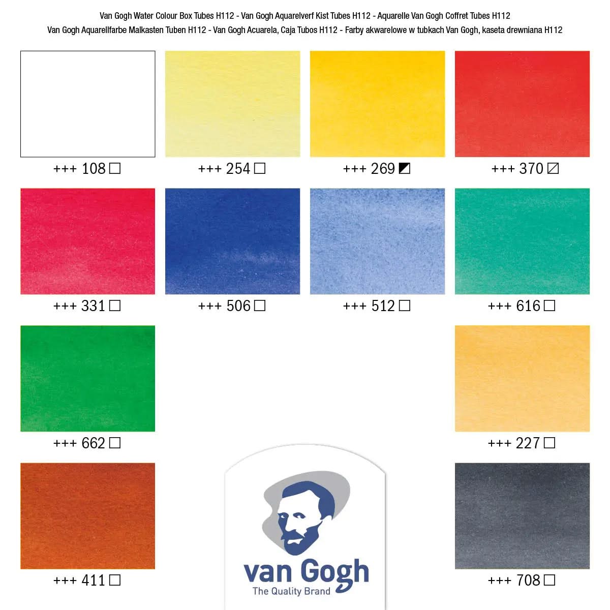 Van Gogh Aquarell-Set im Holzkasten mit 12 Farben in 10 ml-Tuben + 3 Teilen Zubehör - Kidis Art