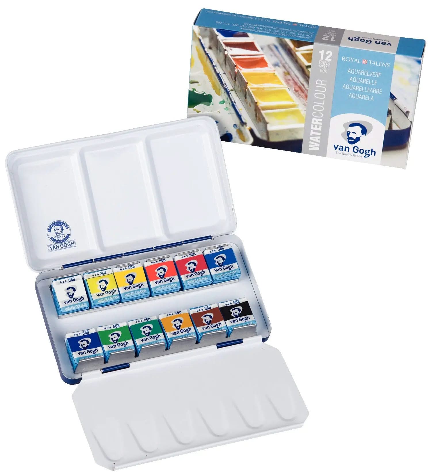 Van Gogh Aquarell-Set im Metallkasten mit 12 Farben in halbe Näpfchen - Kidis Art