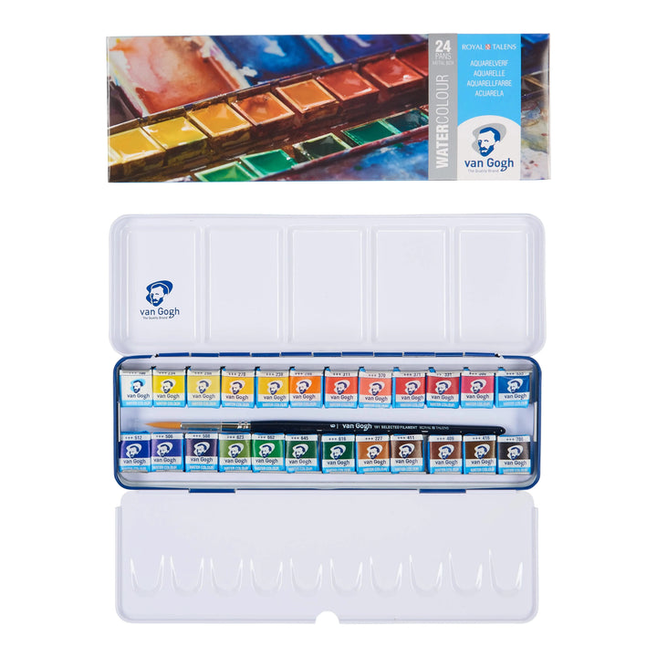 Van Gogh Aquarell-Set im Metallkasten mit 24 Farben in halbe Näpfchen - Kidis Art
