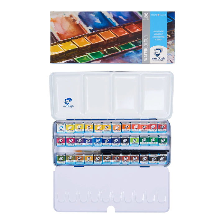 Van Gogh Aquarell-Set im Metallkasten mit 36 Farben in halbe Näpfchen + 1 Pinsel - Kidis Art