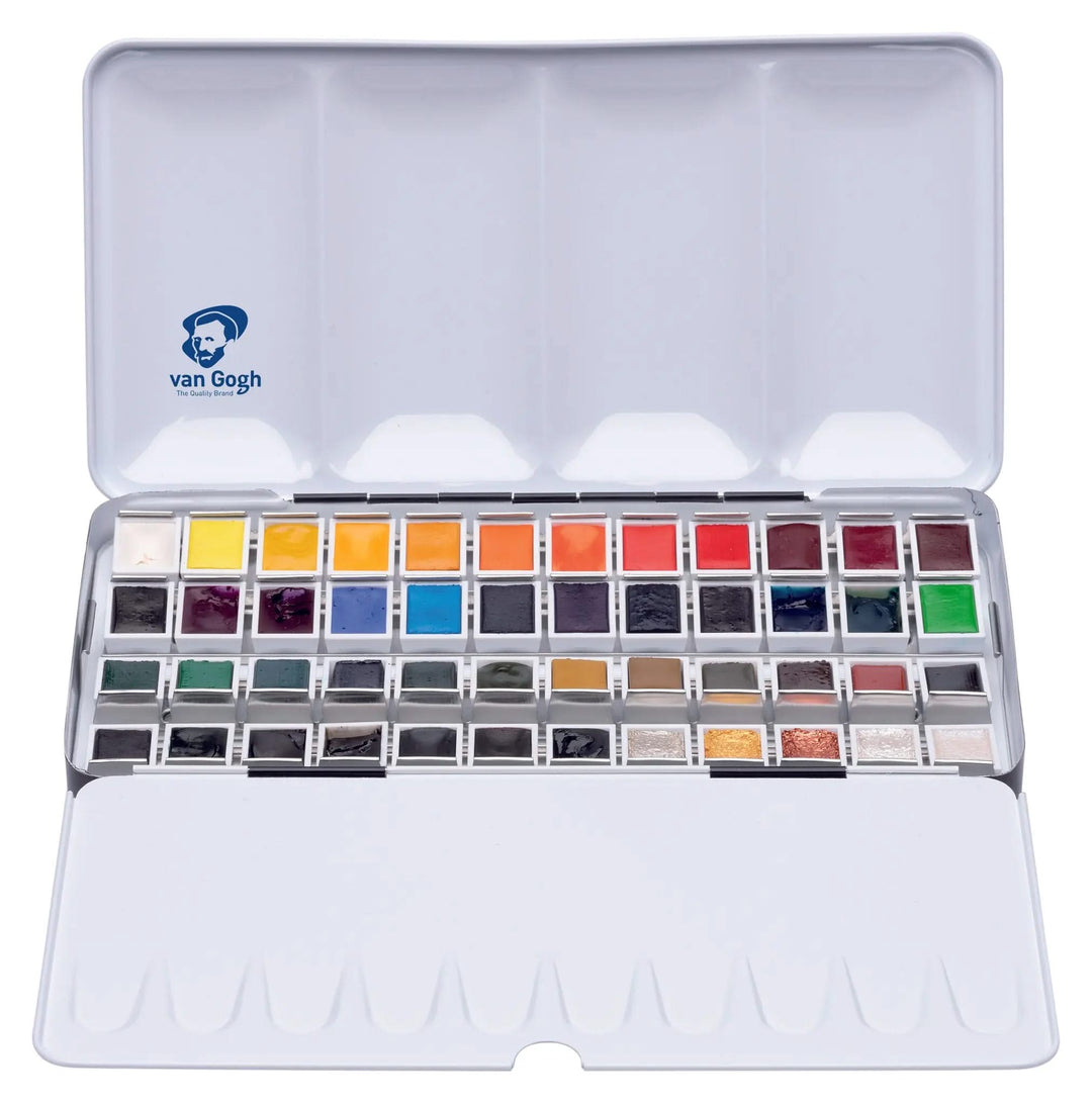 Van Gogh Aquarell-Set im Metallkasten mit 48 Farben in halbe Näpfchen - Kidis Art