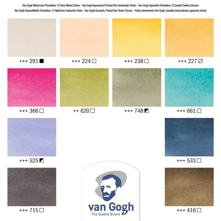 Van Gogh Aquarellfarbkasten gedeckte Farben mit 12 Farben in halbe Näpfchen - Kidis Art