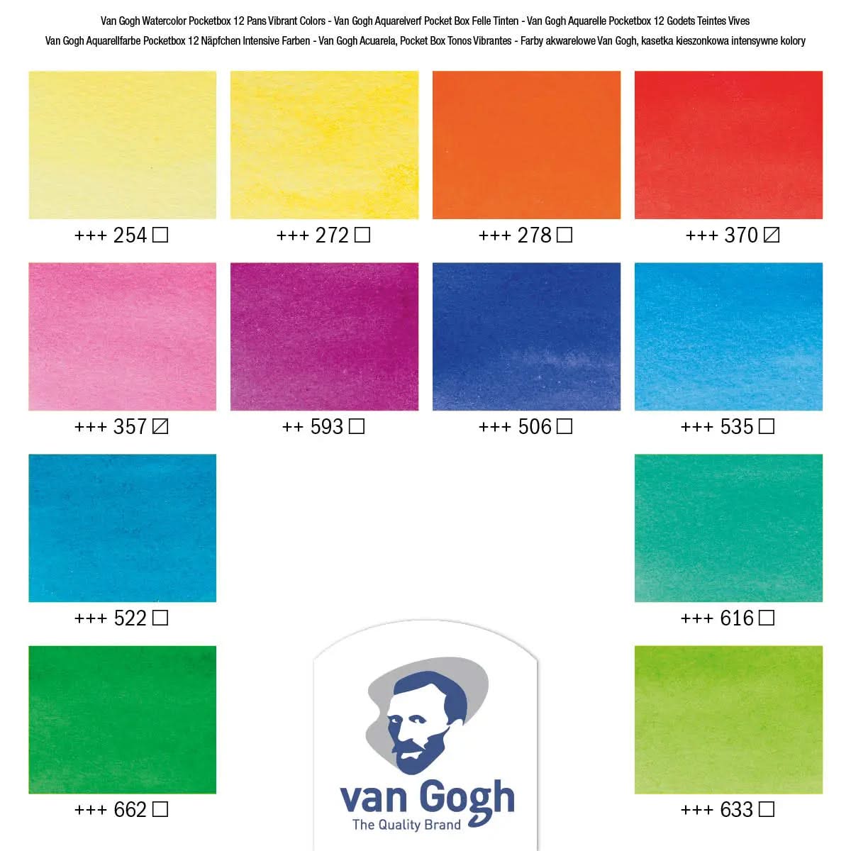 Van Gogh Aquarellfarbkasten leuchtende Farben mit 12 Farben in halbe Näpfchen - Kidis Art