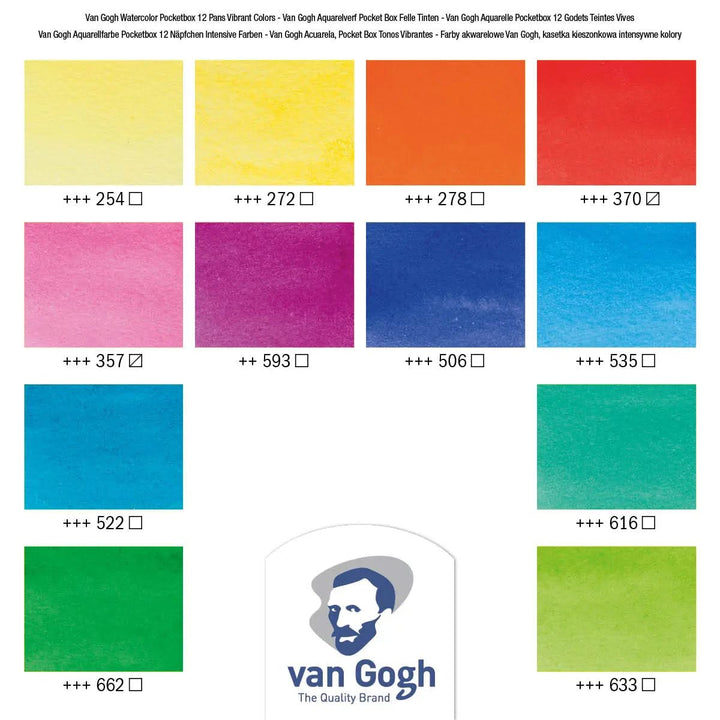 Van Gogh Aquarellfarbkasten leuchtende Farben mit 12 Farben in halbe Näpfchen - Kidis Art