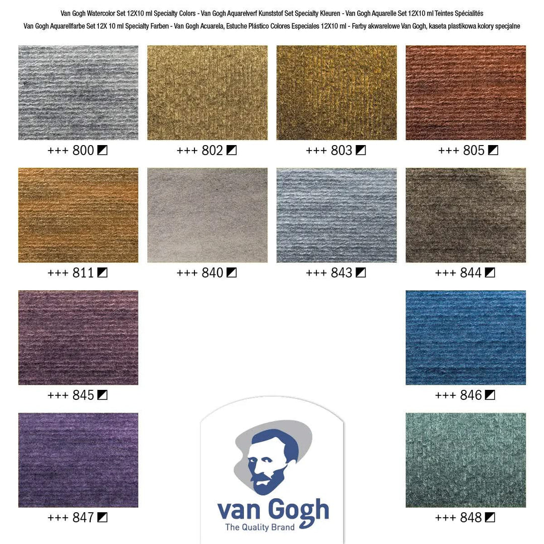 Van Gogh Koffer-Set aus Kunststoff 12 Spezial-Aquarellfarben in 10 ml-Tuben - Kidis Art