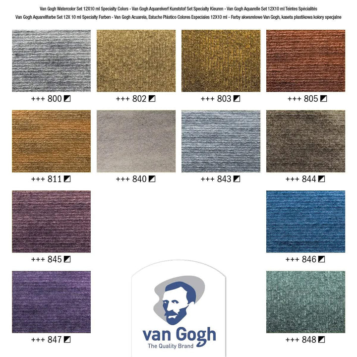 Van Gogh Koffer-Set aus Kunststoff 12 Spezial-Aquarellfarben in 10 ml-Tuben - Kidis Art