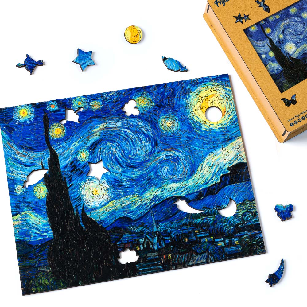 Holzpuzzle 2D Design - Sternennacht von Van Gogh - Kidis Art