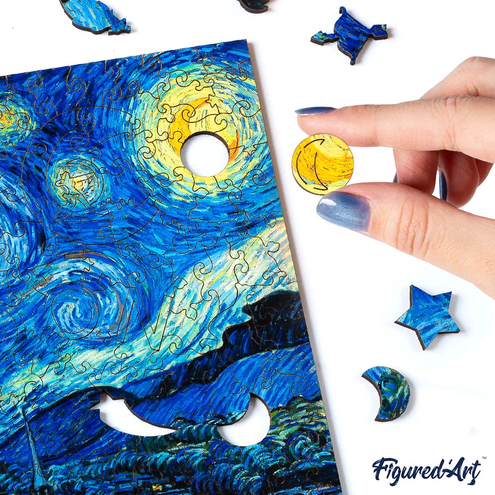 Holzpuzzle 2D Design - Sternennacht von Van Gogh - Kidis Art