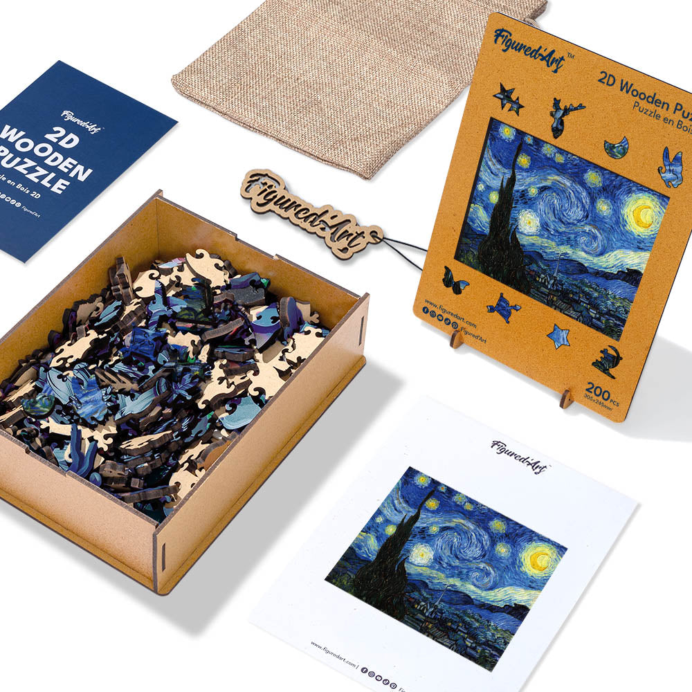 Holzpuzzle 2D Design - Sternennacht von Van Gogh - Kidis Art